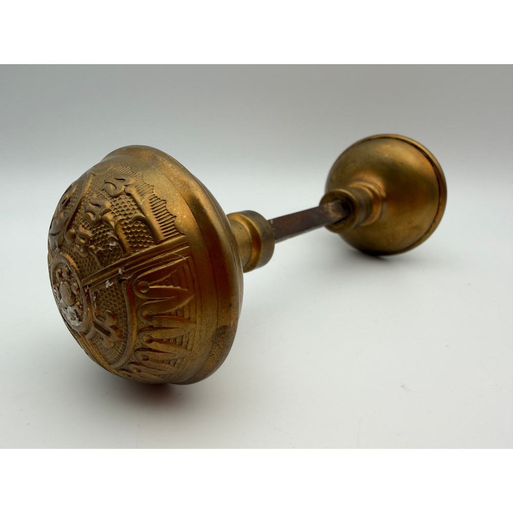 Antique Brass Eastlake Doorknob Set Ornate Embossed Victorian Hardware D071
